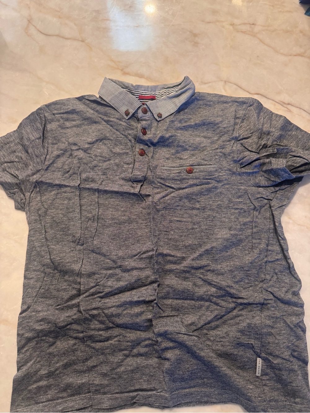 Ted Baker Womens Heather Gray Short-Sleeve Polo Shirt with Contrast Collar